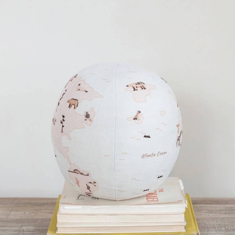 NEW CREATIVE CO-OP fabric printed globe shaped orb pillow with animals in multi